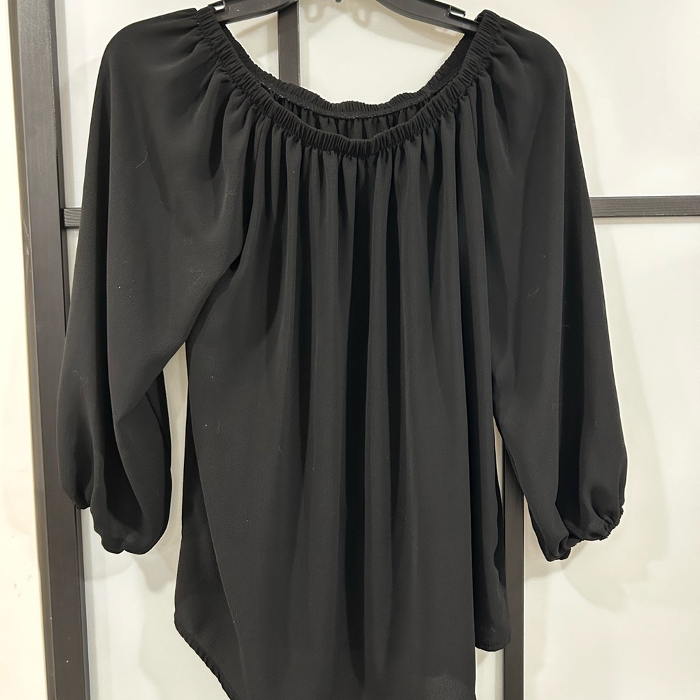 Amazon Essentials Black Blouse with Multicolor Em… - image 3